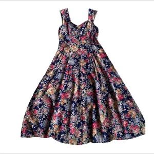 Vintage Maybie Women’s S Sleeveless Floral Midi Swing Dress /F